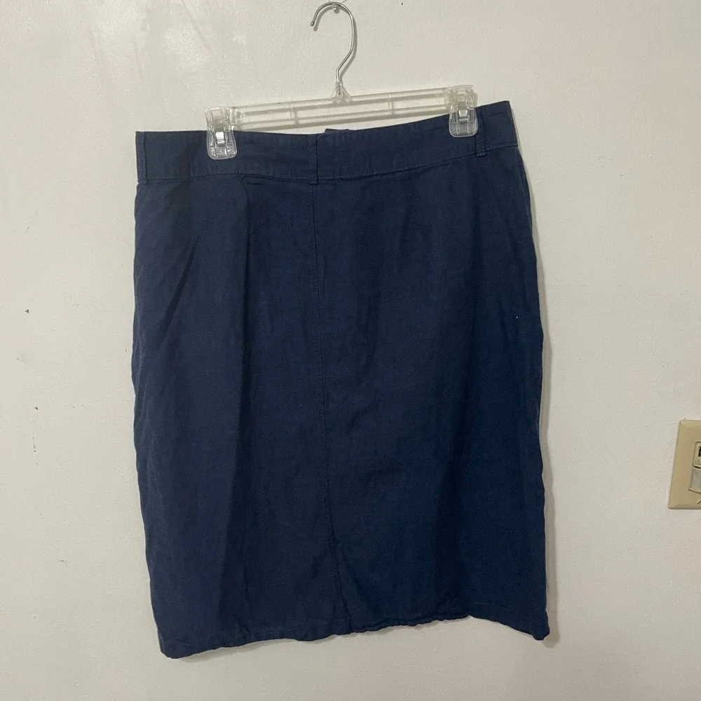 Liz Claiborne Navy Blue Linen Blend Button Front‎ Skirt Womens 12 Knee Length